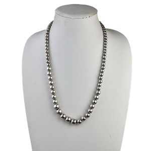 Sterling Silver Vintage Graduated Ball Bead Necklace 72g Mexico 24.25"